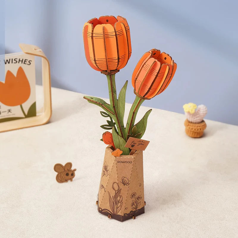 Orange Tulip Wooden Flower Puzzle