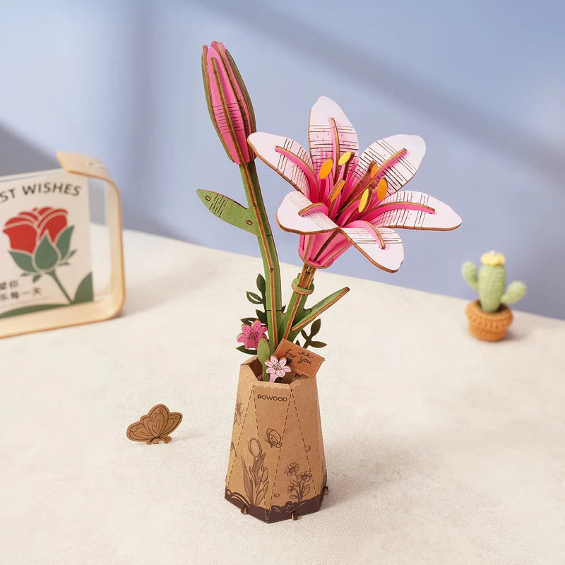 Pink Lily Wooden Flower Puzzle