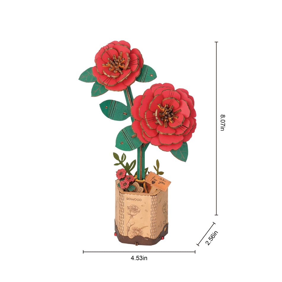 Red Camellia Wooden Flower Puzzle